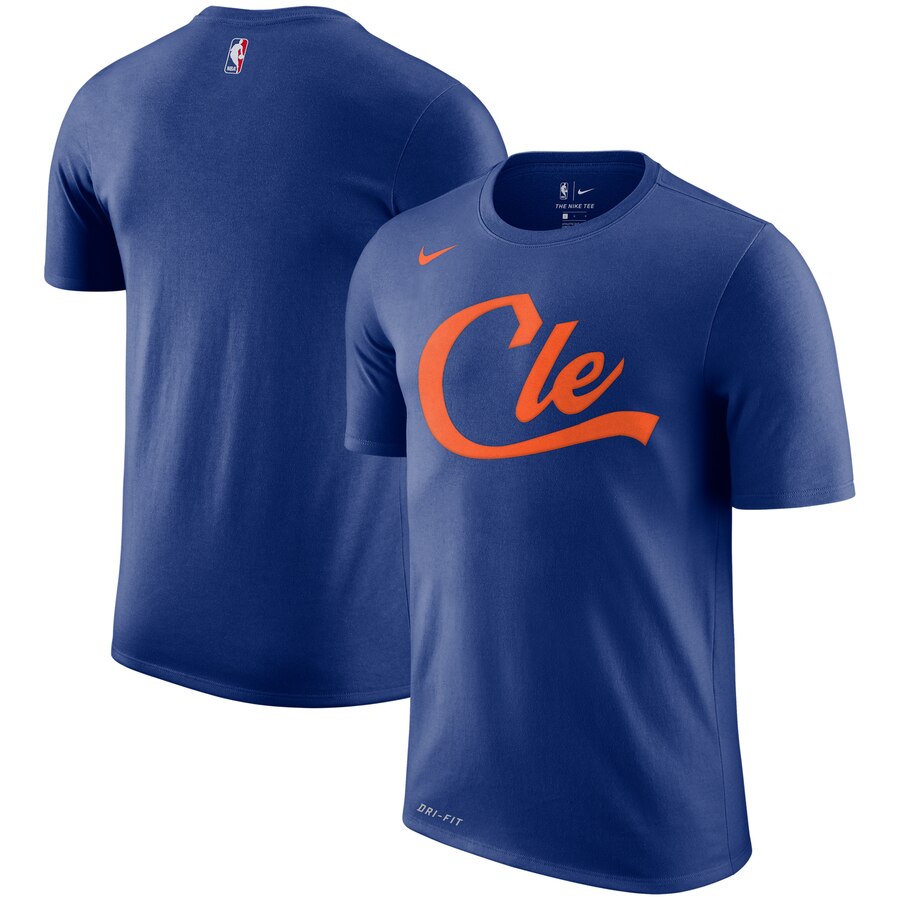 Men 2020 NBA Nike Cleveland Cavaliers Blue City Edition Performance Cotton Essential TShirt